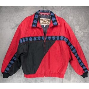 Vintage Western Frontier Red Southwest Aztec Jacket XL Blanket Lined USA Rodeo
